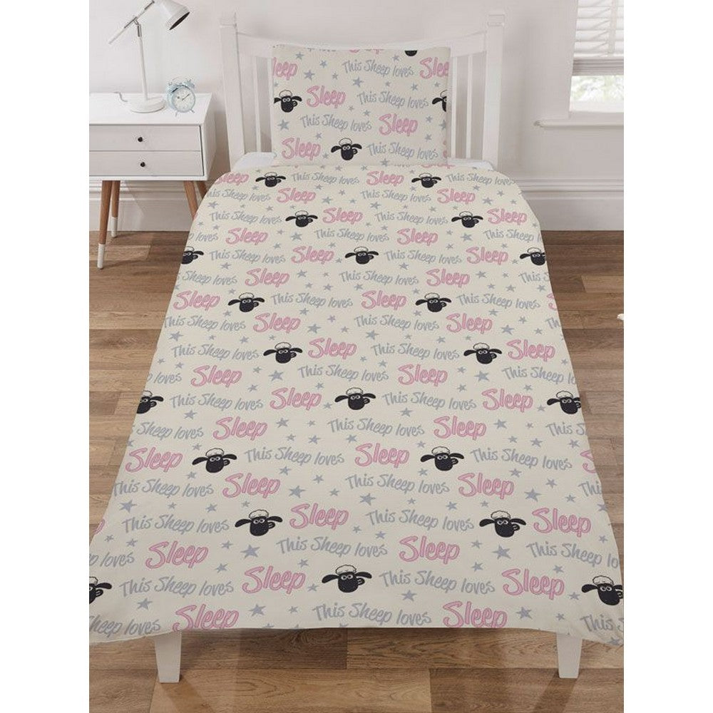 Grey-Black-Pink - Back - Shaun the Sheep Loves Sleep Duvet Cover Set