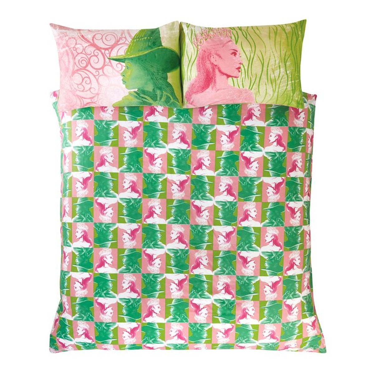 Pink-Green - Back - Wicked Reversible Elphaba and Glinda Duvet Cover Set