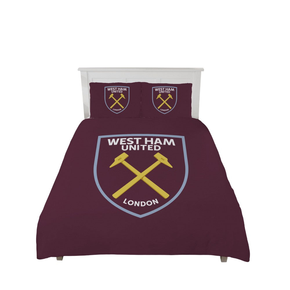 Burgundy - Back - West Ham United FC Crest Duvet Cover Set