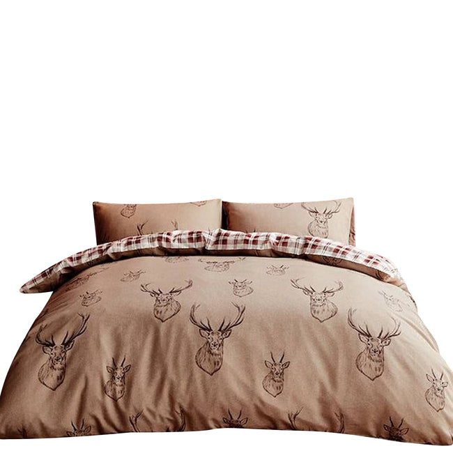 Beige-Cream-Red - Front - Catherine Lansfield Stag Duvet Cover Set