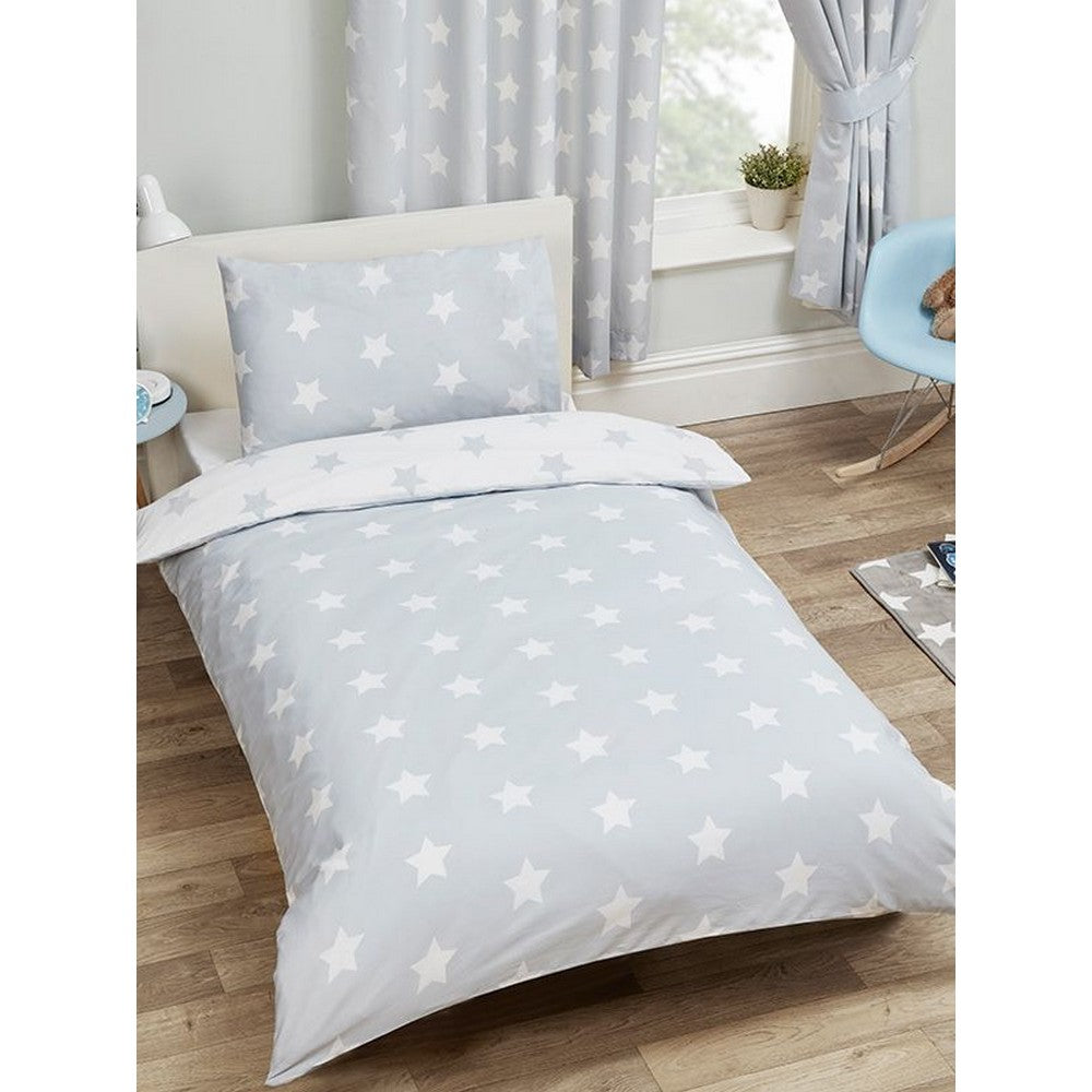 Grey-White - Side - Bedding & Beyond Stars Duvet Cover Set