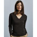 Charcoal Marl - Back - Russell Collection Ladies-Womens V-Neck Knitted Pullover Sweatshirt