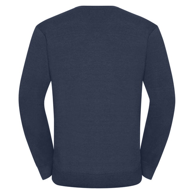 French Navy - Back - Russell Collection Mens V-Neck Knitted Pullover Sweatshirt