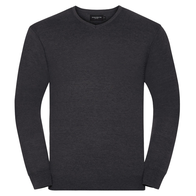 Charcoal Marl - Front - Russell Collection Mens V-Neck Knitted Pullover Sweatshirt