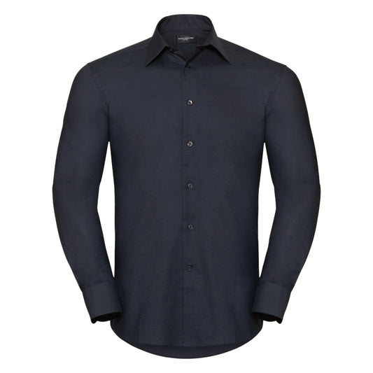 Black - Front - Russell Collection Mens Long Sleeve Easy Care Tailored Oxford Shirt