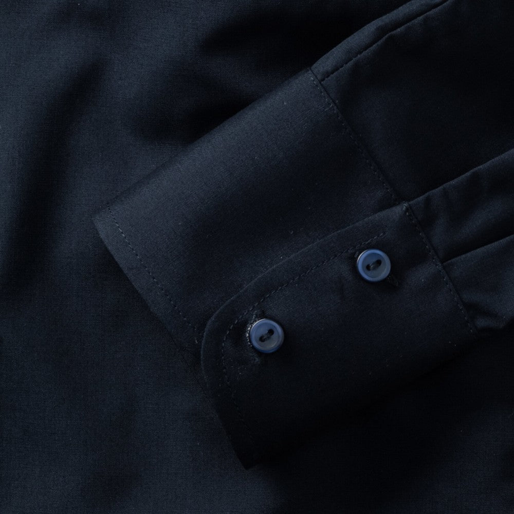 French Navy - Close up - Russell Collection Ladies-Womens Long Sleeve Poly-Cotton Easy Care Fitted Poplin Shirt