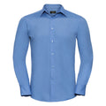 Corporate Blue - Front - Russell Collection Mens Long Sleeve Poly-Cotton Easy Care Tailored Poplin Shirt