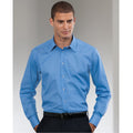 Corporate Blue - Side - Russell Collection Mens Long Sleeve Poly-Cotton Easy Care Tailored Poplin Shirt