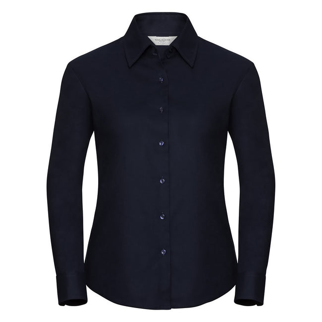 Bright Navy - Front - Russell Collection Ladies-Womens Long Sleeve Easy Care Oxford Shirt