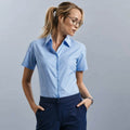 Oxford Blue - Back - Russell Collection Ladies-Womens Short Sleeve Easy Care Oxford Shirt