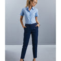 Oxford Blue - Side - Russell Collection Ladies-Womens Short Sleeve Easy Care Oxford Shirt