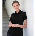 Black - Lifestyle - Russell Collection Ladies-Womens Short Sleeve Easy Care Oxford Shirt