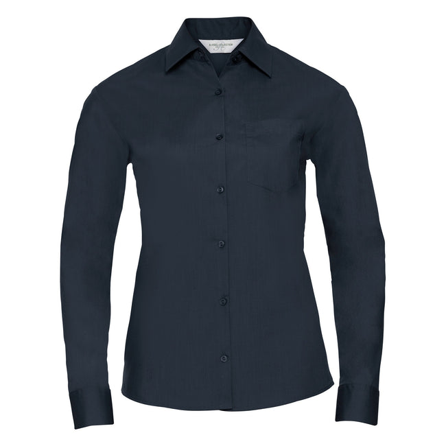 French Navy - Front - Russell Collection Ladies-Womens Long Sleeve Shirt