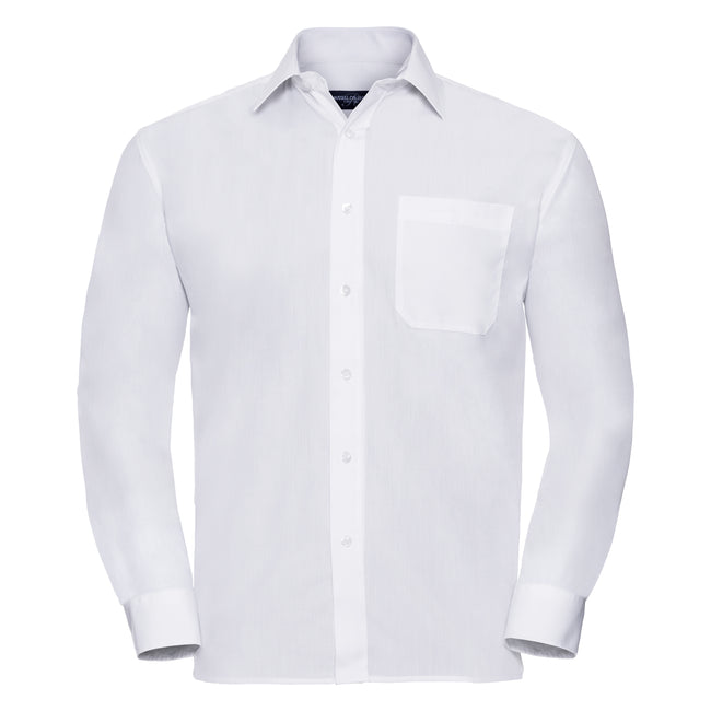 White - Front - Russell Collection Mens Long Sleeve Shirt