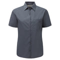 Convoy Grey - Front - Russell Collection Ladies-Womens Short Sleeve Poly-Cotton Easy Care Poplin Shirt