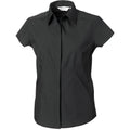 Black - Back - Russell Collection Ladies-Womens Short Sleeve Poly-Cotton Easy Care Poplin Shirt