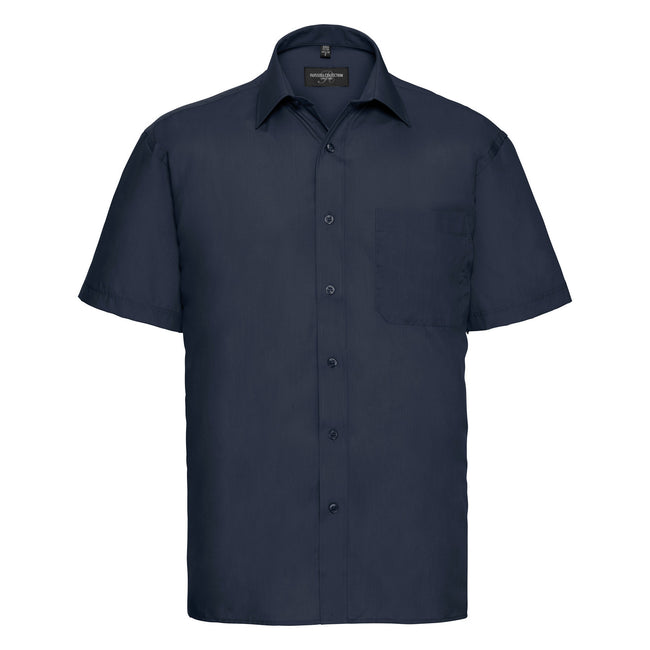 French Navy - Front - Russell Collection Mens Short Sleeve Poly-Cotton Easy Care Poplin Shirt