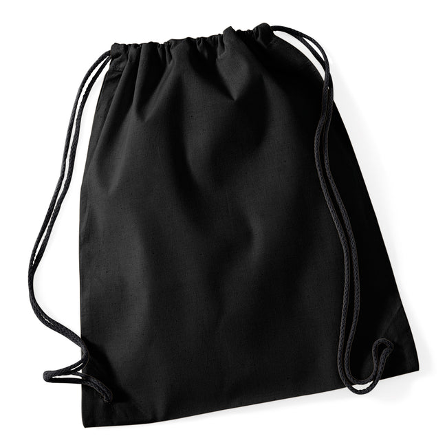Black-Black - Front - Westford Mill Cotton Gymsac Bag - 12 Litres