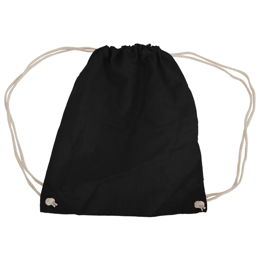 Black - Front - Westford Mill Cotton Gymsac Bag - 12 Litres