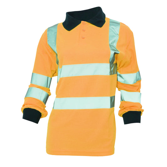 Hi Vis Orange - Front - Yoko Ladies-Womens Hi-Vis Long Sleeve Polo Shirt