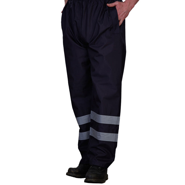 Navy Blue - Back - Yoko Mens Hi-Vis Waterproof Contractor Over Trousers