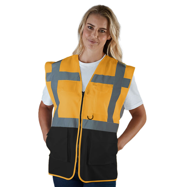Orange-Black - Back - Yoko Hi-Vis Premium Executive-Manager Waistcoat - Jacket