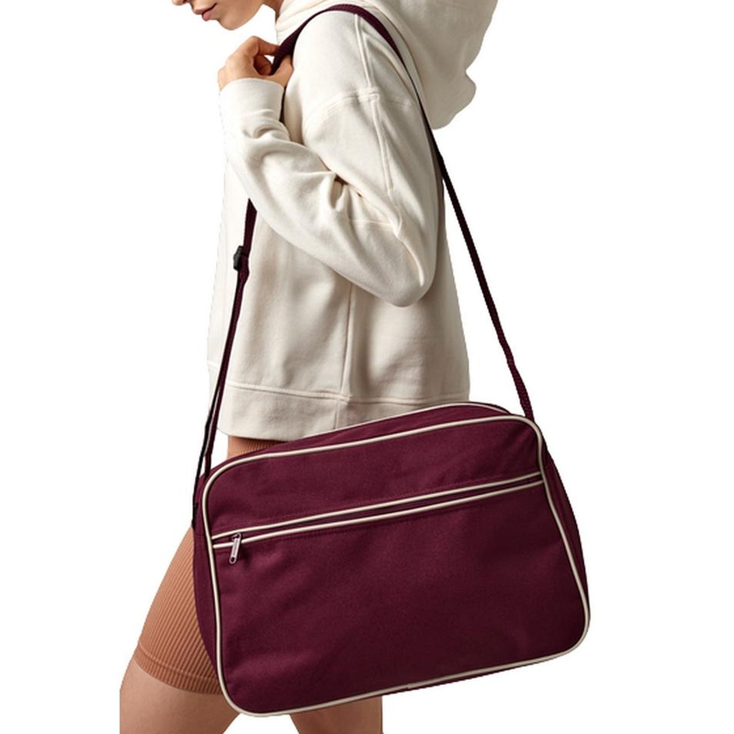 Burgundy-Sand - Pack Shot - Bagbase Retro Adjustable Shoulder Bag (18 Litres)