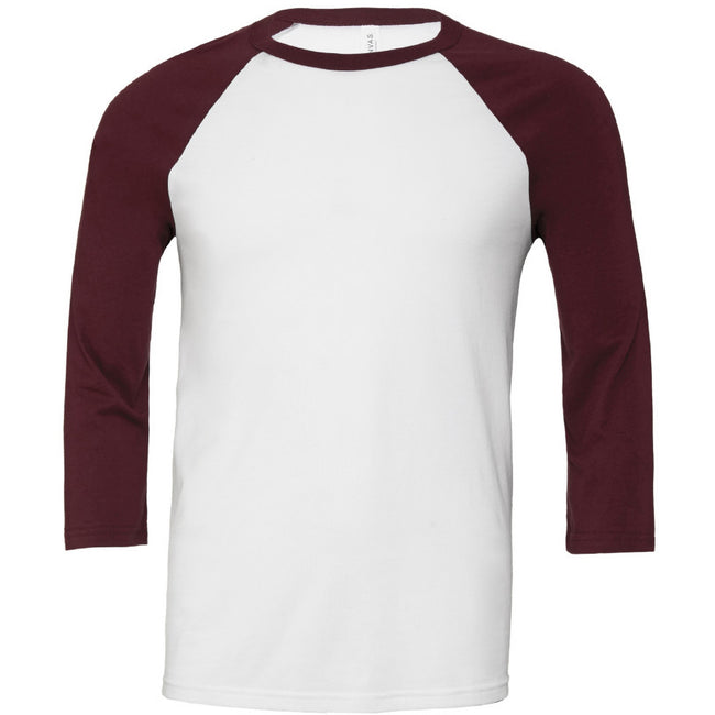 White-Maroon - Front - Canvas Mens 3-4 Sleeve Baseball T-Shirt
