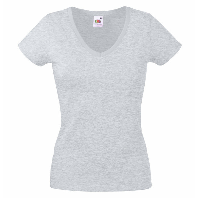 Heather Grey - Front - Fruit of the Loom Womens-Ladies Valueweight V Neck Lady Fit T-Shirt