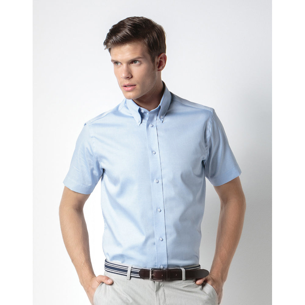 Light Blue - Lifestyle - Kustom Kit Mens Short Sleeve Tailored Fit Premium Oxford Shirt