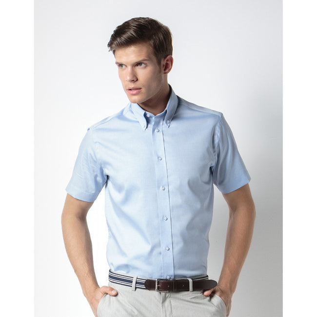 Light Blue - Lifestyle - Kustom Kit Mens Short Sleeve Tailored Fit Premium Oxford Shirt