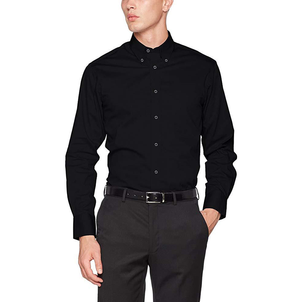 Black - Lifestyle - Kustom Kit Mens Long Sleeve Tailored Fit Premium Oxford Shirt