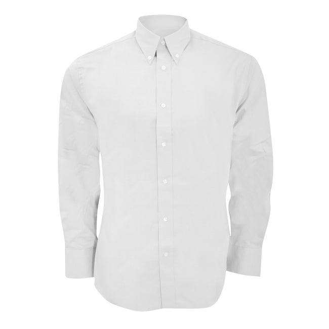 White - Front - Kustom Kit Mens Long Sleeve Tailored Fit Premium Oxford Shirt