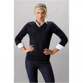 Navy Blue - Side - Kustom Kit Ladies Arundel Long Sleeve V-Neck Sweater
