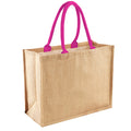 Natural-Fuchsia - Front - Westford Mill Classic Jute Shopper Bag (21 Litres)
