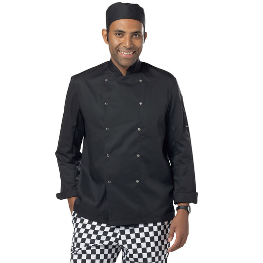 Black - Front - Dennys Mens Economy Long Sleeve Chefs Jacket - Chefswear