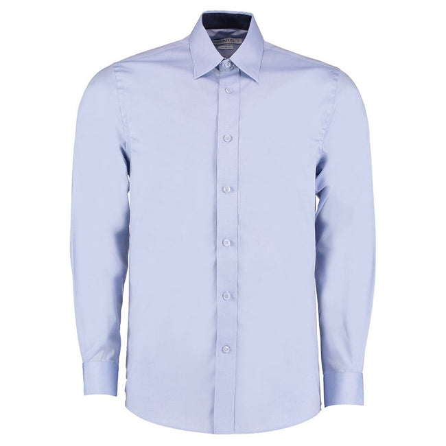 Light Blue-Navy - Front - Kustom Kit Mens Contrast Premium Oxford Shirt