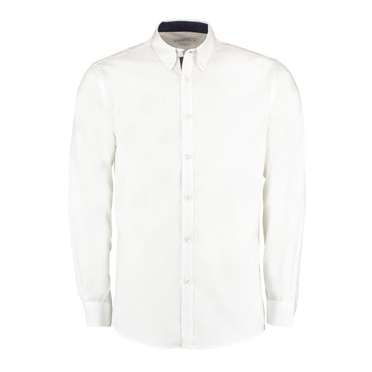 White-Navy - Front - Kustom Kit Mens Contrast Premium Oxford Shirt