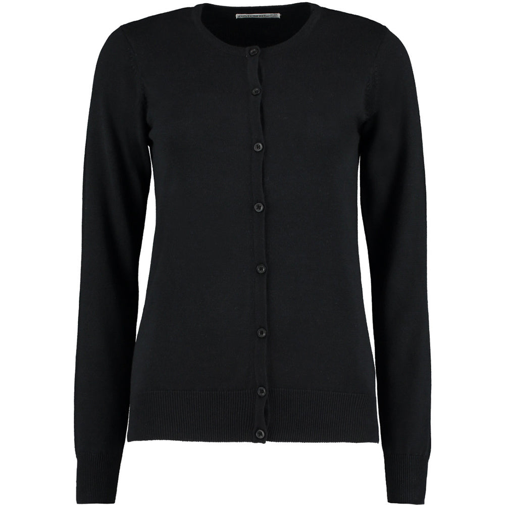 Black - Back - Kustom Kit Womens Round Neck Cardigan - Ladies Knitwear