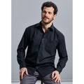 Black - Side - Russell Mens Long Sleeve Pure Cotton Work Shirt