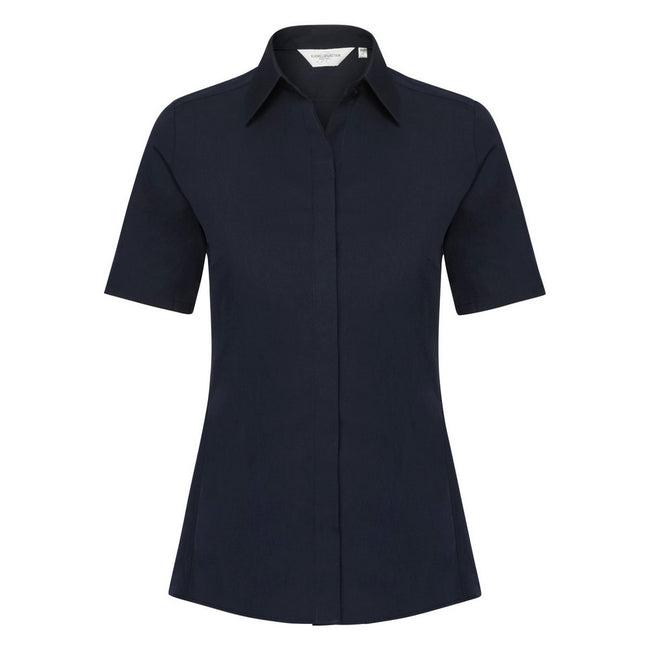 Bright Navy - Front - Russell Ladies Short Sleeve Stretch Moisture Management Work Shirt