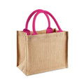 Natural-Fuchsia - Front - Westford Mill Jute Mini Gift Bag (6 Litres)