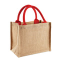 Natural-Bright Red - Front - Westford Mill Jute Mini Gift Bag (6 Litres)