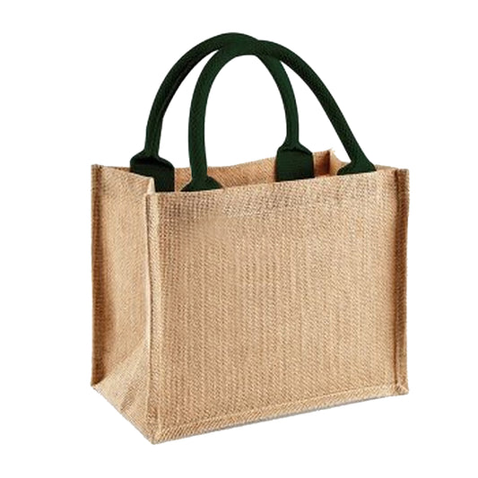 Natural-Forest Green - Front - Westford Mill Jute Mini Gift Bag (6 Litres)