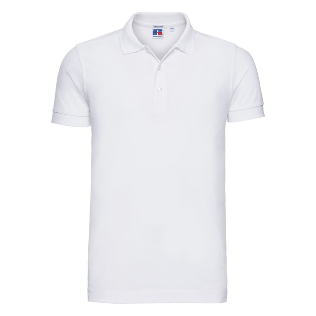 White - Front - Russell Mens Stretch Short Sleeve Polo Shirt