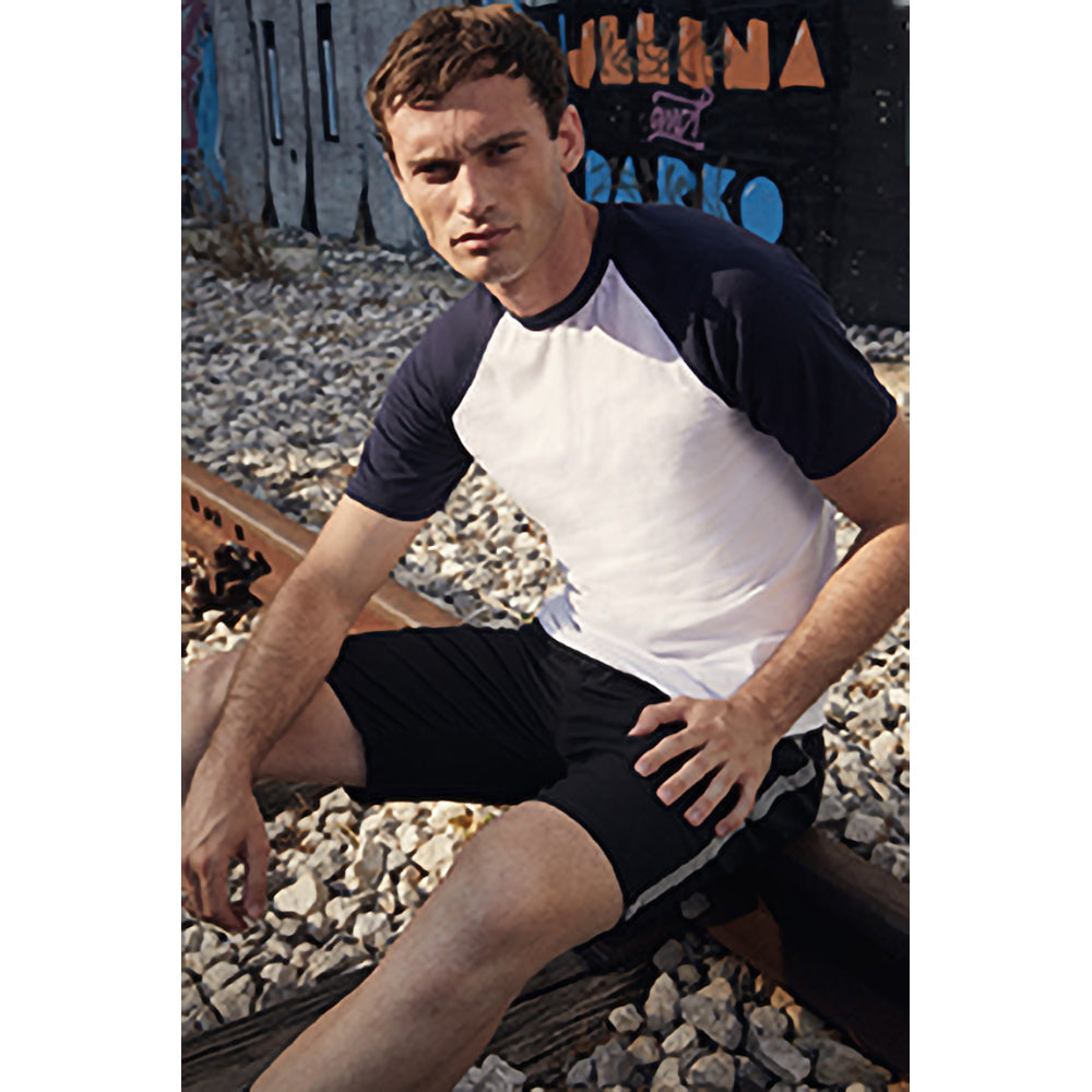 White-Deep Navy - Side - Fruit Of The Loom Mens Short Sleeve Baseball T-Shirt