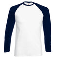 White-Deep Navy - Front - Fruit Of The Loom Mens Long Sleeve Baseball T-Shirt