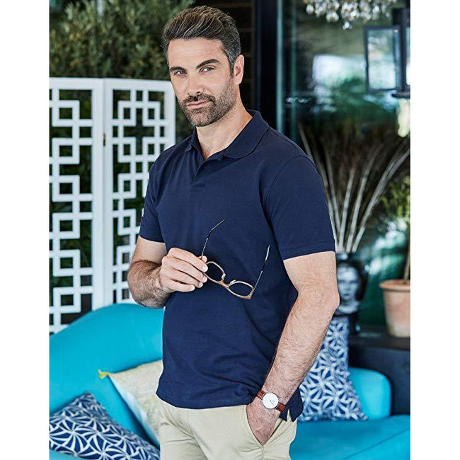 Navy Blue - Back - Tee Jays Mens Heavy Pique Short Sleeve Polo Shirt