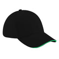 Black-Lime Green - Front - Beechfield Adults Unisex Athleisure Cotton Baseball Cap