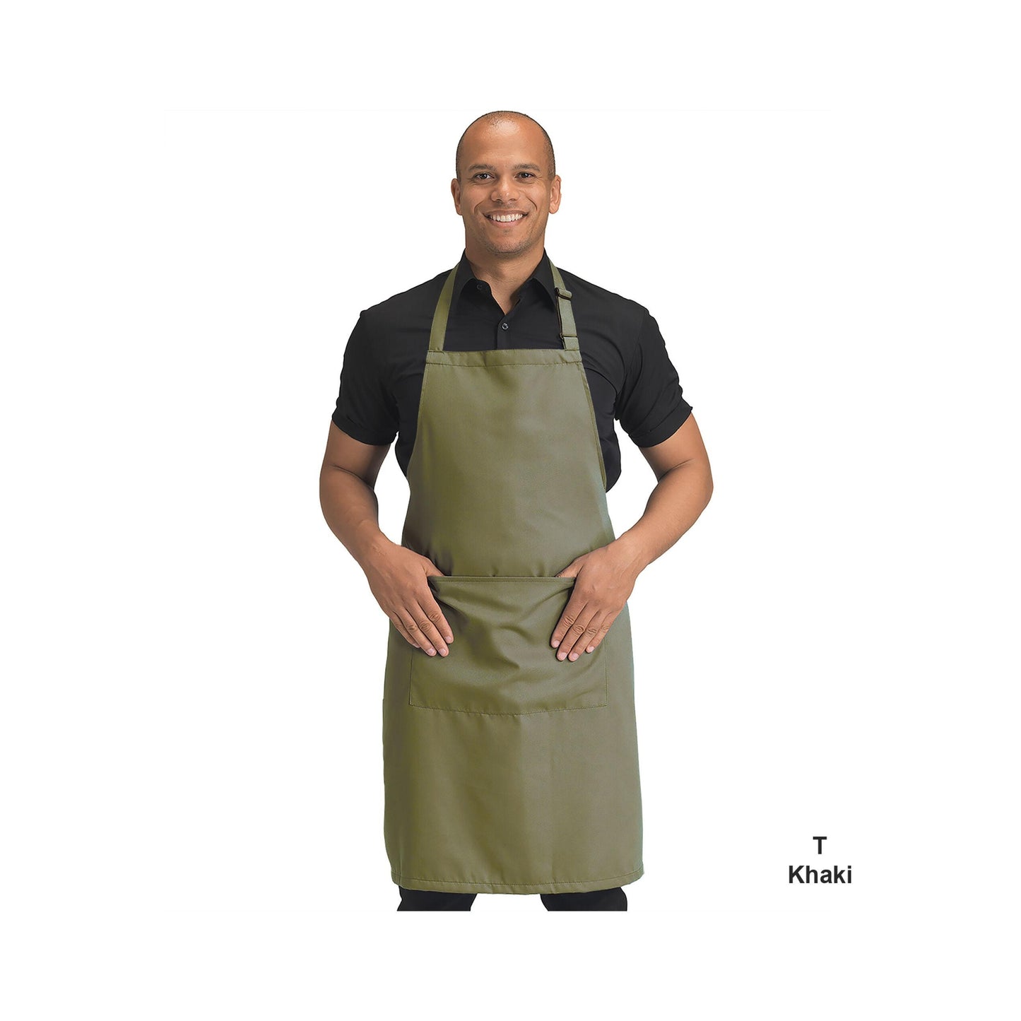 Khaki - Back - Dennys Adults Unisex Catering Bib Apron With Pocket